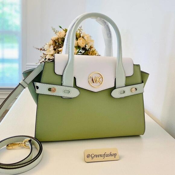 Michael Kors Purse Carmen Medium Flap Satchel shoulder bag light sage - Picture 2 of 8